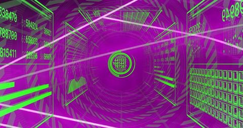 Futuristic Digital Interface in Neon Purple Tunnel