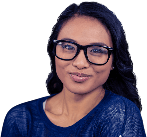 Transparent Confident Asian Woman Posing with Stylish Glasses