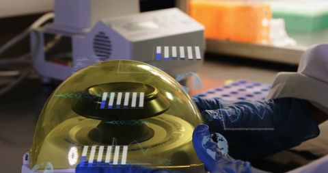 Close-up of Scientist Using Advanced Lab Equipment with Digital Data Overlay - Download Free Stock Images Pikwizard.com