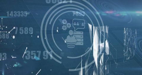 Futuristic Data Interface with Floating User Icon in Cybersecurity Grid