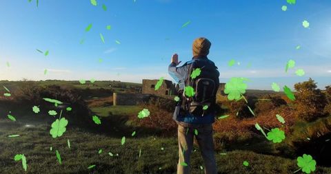 Caucasian Man Celebrating St. Patrick's Day in Scenic Landscape