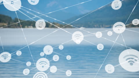Global Connectivity Over Serene Waters Network Icons Animation