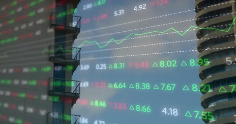 Digital Composite of Trading Board with Modern Architecture