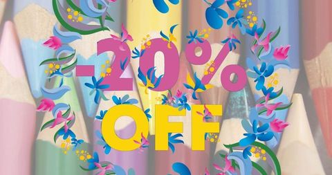 Art Supplies Store 20% Off Discount Banner with Floral Design