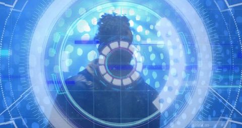 Male using futuristic hud interface with immersive technology design