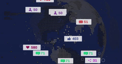 Social Media Interaction Icons on Digital Globe