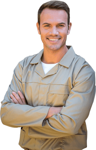 Confident Delivery Man with Arms Crossed on Transparent Background