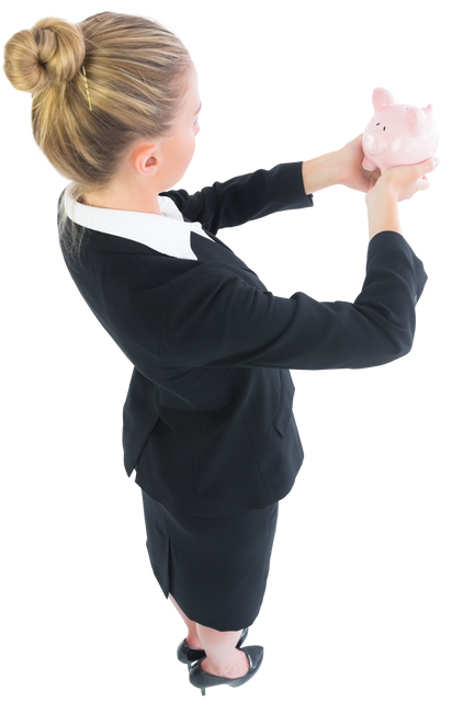 Transparent Blonde Businesswoman Holding Pink Piggy Bank - Download Free Stock Videos Pikwizard.com