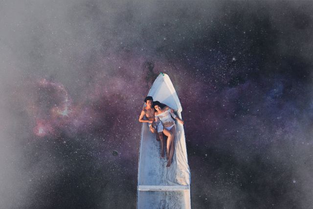 Couple Relaxing on Boat Underneath Starry Sky - Download Free Stock Images Pikwizard.com