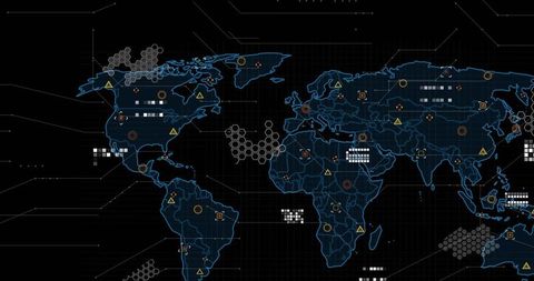Futuristic Digital World Map with Cyber Intelligence Interface