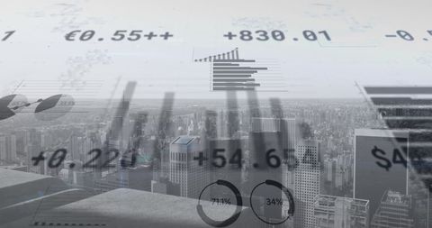 Financial Data Analysis Overlay on Cityscape for Business Innovation - Download Free Stock Images Pikwizard.com