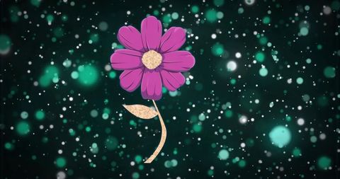 Floating magenta flower with luminous green bokeh background, minimal serene fantasy art