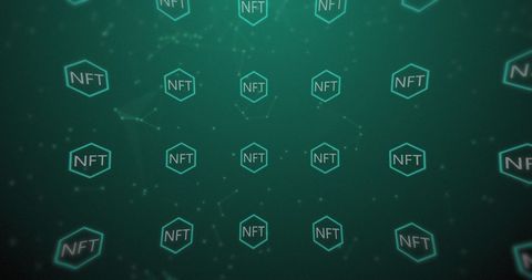 Nft neon hexagons on blue futuristic background