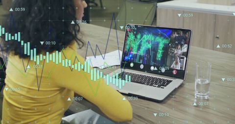 Financial data stream over videoconference call with diverse business team