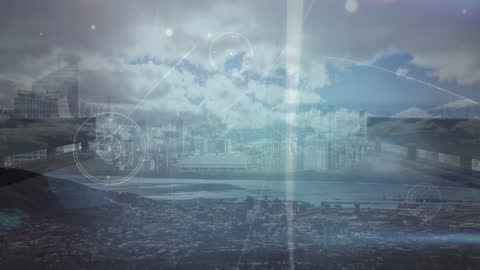 Futuristic Network Visualization over Modern City Skyline