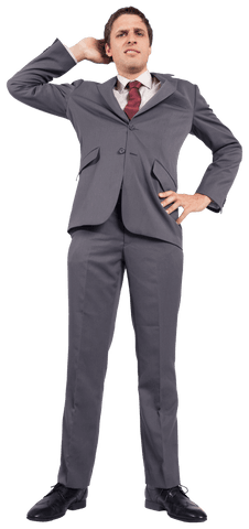 Worried Businessman in Grey Suit on Transparent Background