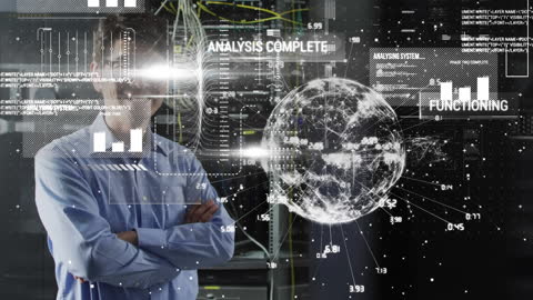 Futuristic Data Processing Globe with IT Engineer
