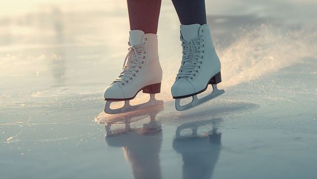 Graceful Motion of Female Ice Skater on Frosty Surface