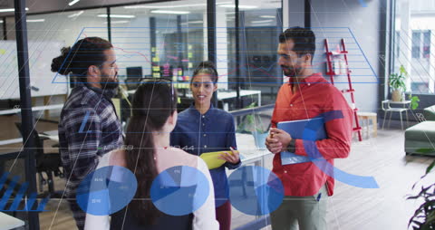 Diverse Colleagues Analyzing Data Projections in Modern Office