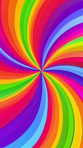 Spinning radial rainbow swirl vertical video loop showcasing vibrant psychedelic spiral