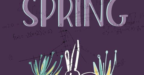 Mathematical equations with spring theme on purple airy grunge background