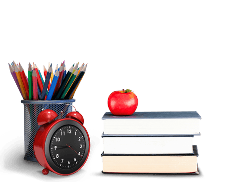 transparent books, pencils, apple and red alarm clock, education concept - Download Free Stock Videos Pikwizard.com