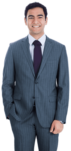 Transparent Portrait of Businessman in Striped Suit Smiling