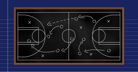 Basketball Strategy Plan Chalkboard Style on Blue Lined Paper
