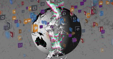 Global network with dna helix and technology icons