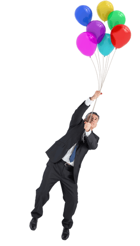 Businessman Holding Colorful Balloons on Transparent Background