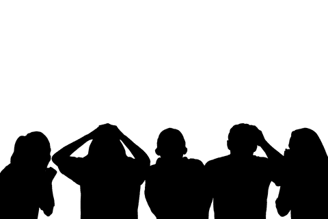 Transparent silhouette of diverse people on white background