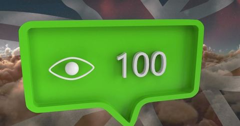 Social Media Notification Icon over United Kingdom Flag Sky