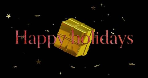 Holiday Greeting with Gift Box and Stars on Black Background - Download Free Stock Images Pikwizard.com
