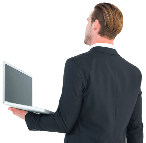 transparent businessman holding laptop facing away - Download Free Stock Videos Pikwizard.com