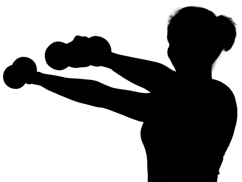 Transparent silhouette woman lifting dumbbells