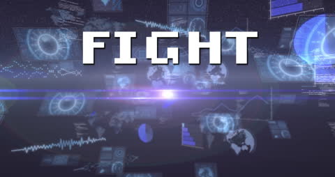 Digital Fight Text with Futuristic Data Display
