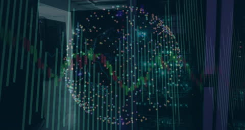 Data Analysis on Spinning Digital Globe in Modern Server Room