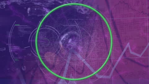 Abstract Neon Circle and Data Visualization on Purple Background
