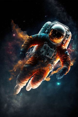 Astronaut Suspended Against Stellar Cosmic Background