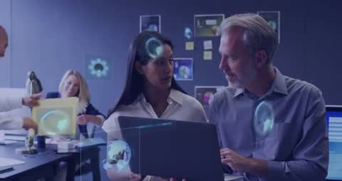 Tech Team Analyzing Holographic Charts During Team Collaboration