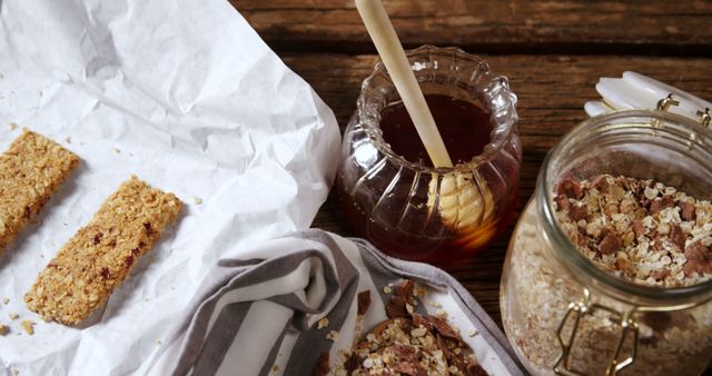 Healthy Breakfast Table with Granola Bars and Honey - Download Free Stock Images Pikwizard.com