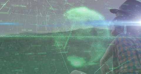 Futuristic Augmented Reality Interface over Farmland at Dawn