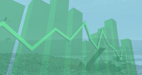 Financial growth chart overlaying industrial waste site