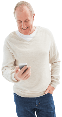 happy mature man in casual clothes using smartphone transparent background - Download Free Stock Videos Pikwizard.com