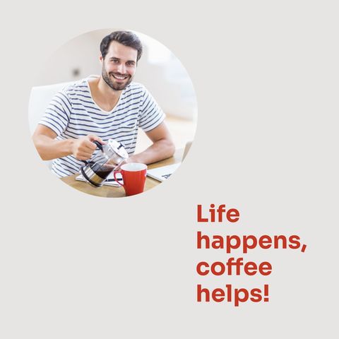 happy young man pouring coffee desk with motivational text - Download Free Stock Templates Pikwizard.com