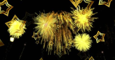 Vibrant christmas and new year gold fireworks celebration