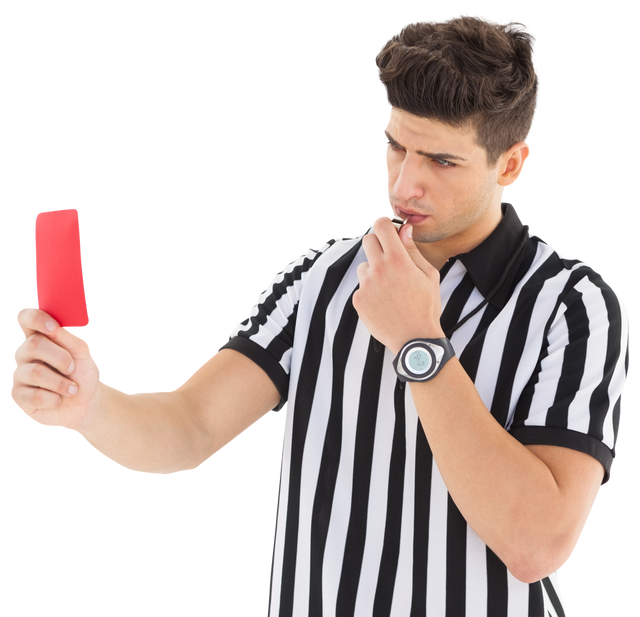 Transparent Referee Holding Red Card Blowing Whistle for Game Official Call - Download Free Stock Videos Pikwizard.com