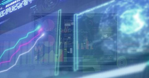 Futuristic holographic data interface with charts and analytics