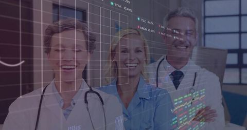 Medical team analyzing digital data in clinical setting