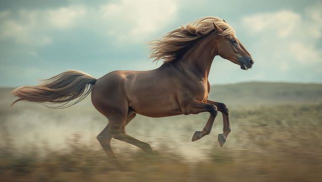 Wild Horse Galloping Through Open Grassland